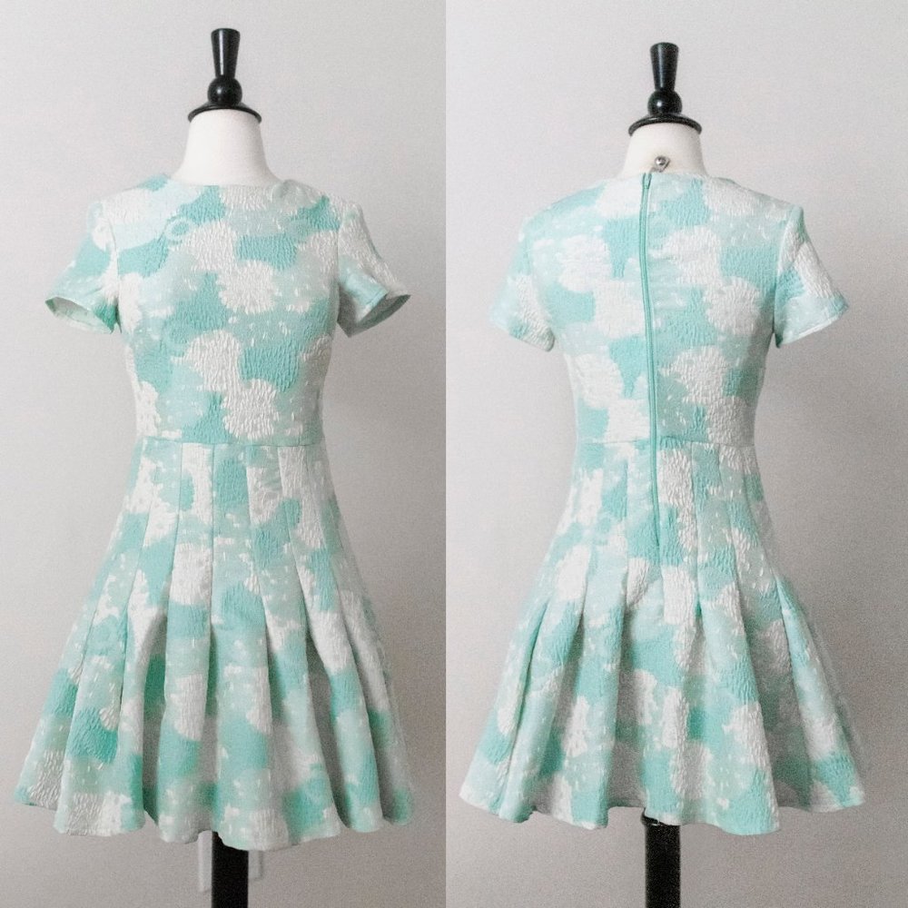 Aqua Jaquard Sleeved Dress